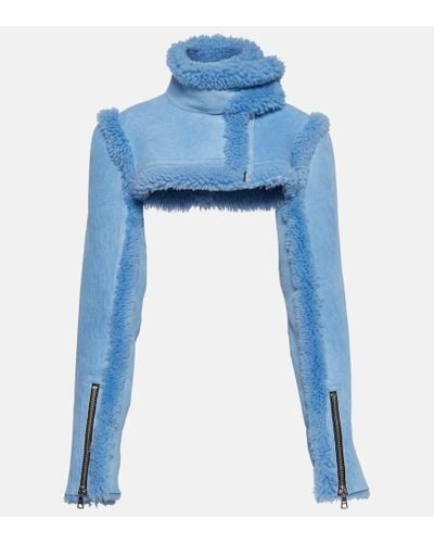 LAQUAN SMITH Giacca cropped in pelle con shearling - Blu