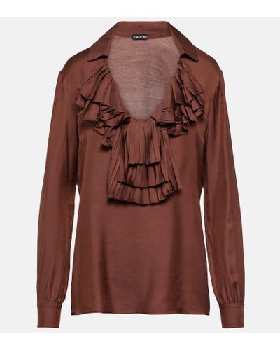 Tom Ford Blusa in twill con volant - Marrone