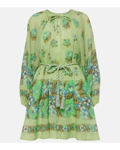 ALÉMAIS Velma Floral-Print Ramie Mini Dress - Green