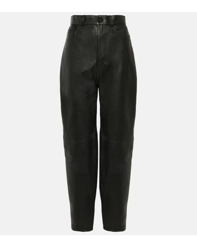 Totême Tapered Leather Trousers - Black