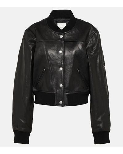 Isabel Marant Adriel Leather Bomber Jacket - Black