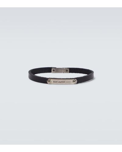 Tag curb chain bracelet in leather and metal | Saint Laurent | YSL.com