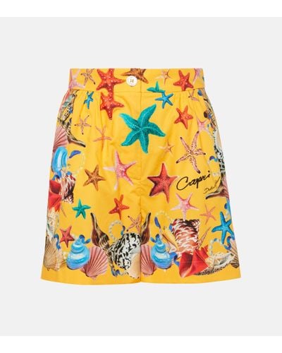 Dolce & Gabbana Capri Printed High-rise Cotton Shorts - Yellow