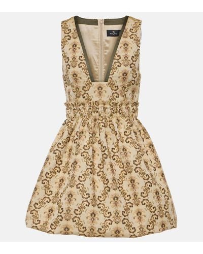 Etro Plunge-neck Jacquard Minidress - Metallic