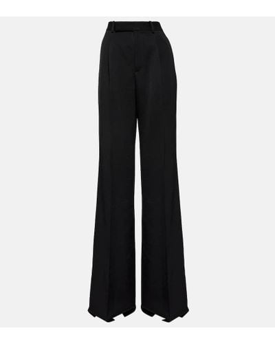 Saint Laurent High-rise Grain De Poudre Wool Pants - Black