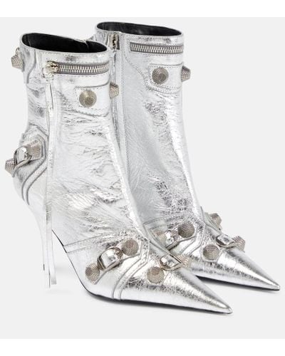 Balenciaga Metallische Cagole Stiefeletten 90mm - Weiß