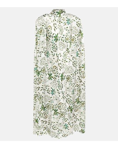 Rodarte Floral Silk Satin Cape Dress - White