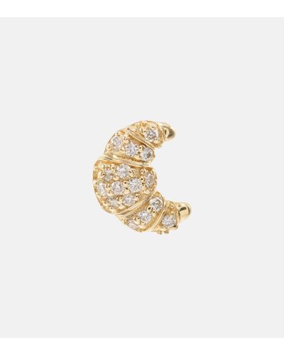 Sydney Evan Croissant Small 14kt Gold Stud Earrings With Diamonds - White