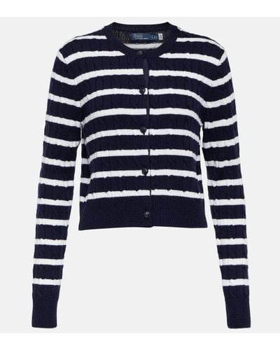 Polo Ralph Lauren Striped Cable-knit Wool-blend Cardigan - Blue