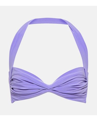 Norma Kamali Bill Ruched Halterneck Bikini Top - Purple
