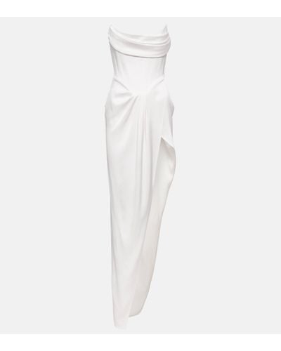 Alex Perry Satin Crepe Draped Bustier Gown - White