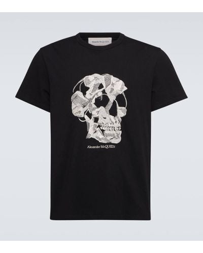 Alexander McQueen Besticktes T-Shirt Skull aus Baumwoll-Jersey - Schwarz