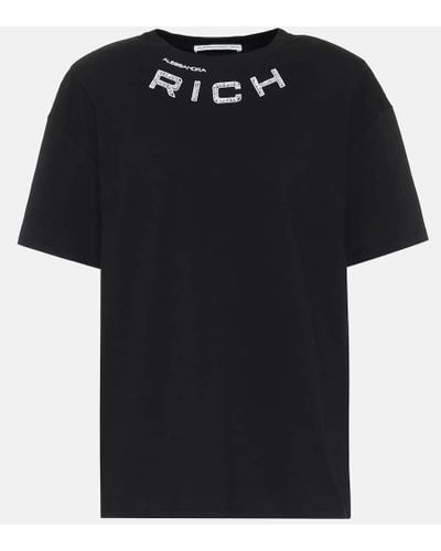 Alessandra Rich Embellished Cotton-jersey T-shirt - Black