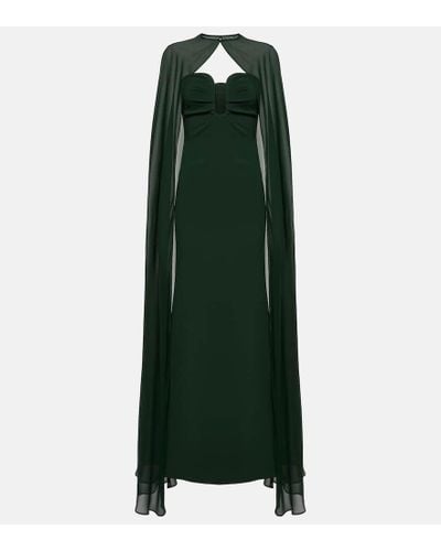 Roland Mouret Caped Strapless Satin Crepe Gown - Green