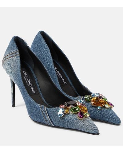 Dolce & Gabbana Crystal-embellished Denim Court Shoes - Blue