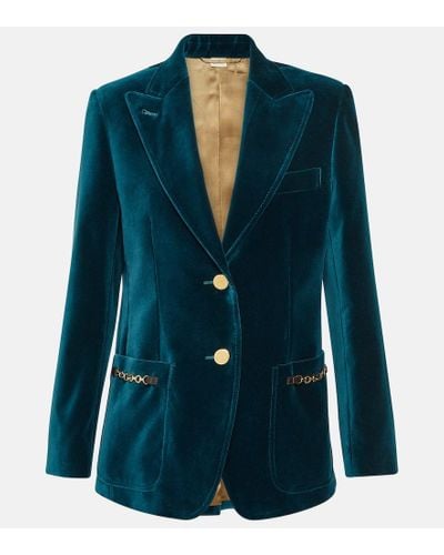Gucci Embellished Velvet Blazer - Blue