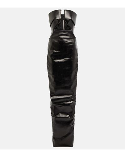 Rick Owens Strapless Cutout Ruched Coated-denim Gown - Black
