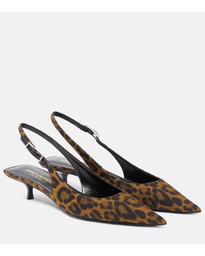 Saint Laurent Leopard Cherish Slingback Court Shoes 30 - Brown