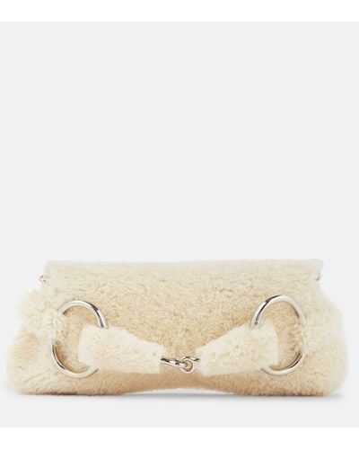 Gucci Horsebit Medium Shearling Shoulder Bag - Natural