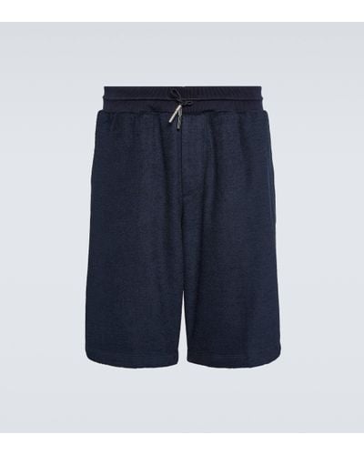 Zegna Drawstring Cotton Track Shorts - Blue