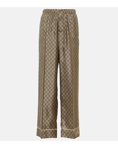 Gucci GG Supreme Wide-leg Silk Trousers - Natural