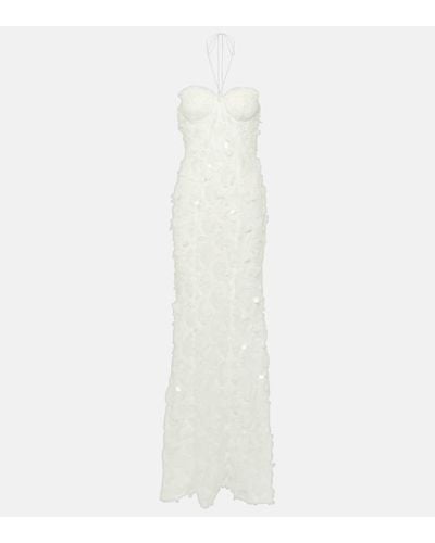 ROTATE BIRGER CHRISTENSEN Bridal Sequined Halterneck Tulle Gown - White