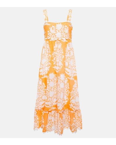 Juliet Dunn Vestido largo de algodon floral - Naranja