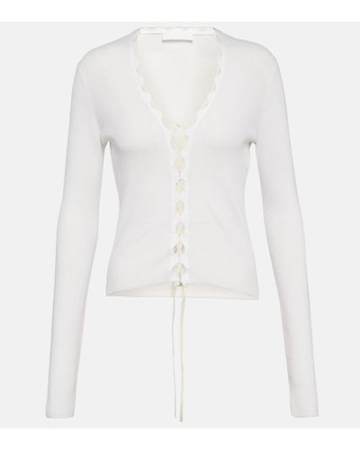 Dion Lee Lace-up Ribbed-knit Cotton Cardigan - White