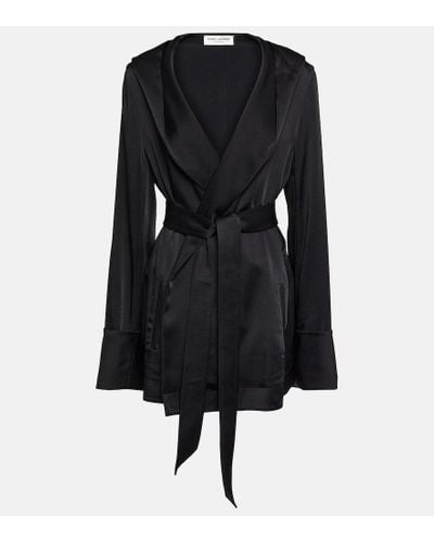 Saint Laurent Crepe Satin Hooded Jacket - Black
