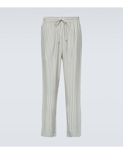 LeKasha Striped Silk Straight Trousers - Grey