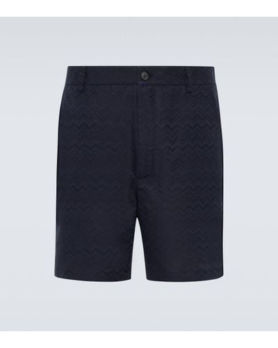 Missoni Zig Zag Cotton And Linen Bermuda Shorts - Blue