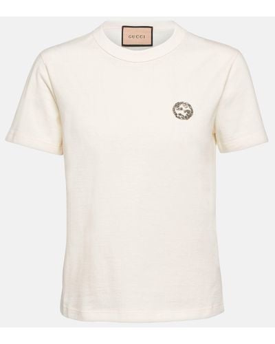 Gucci T-shirt En Jersey De Coton Avec Détail GG Enlacés - Blanc