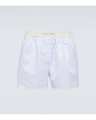 Miu Miu Logo Striped Cotton Poplin Boxers - White