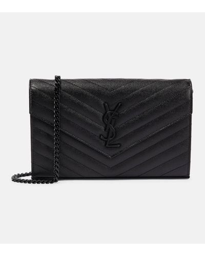 Saint Laurent Cassandre Leather Wallet On Chain - Black