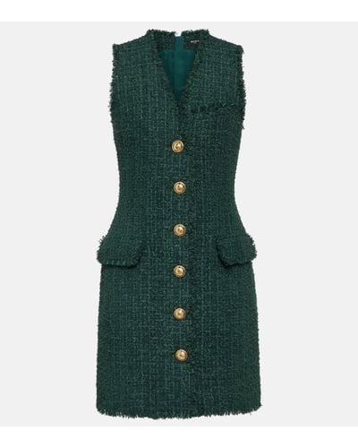 Balmain Mini-robe En Tweed À Boutons - Vert