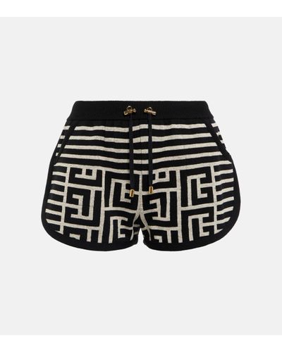 Balmain Monogram Wool And Linen-blend Shorts - Black