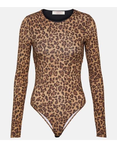 Valentino Leopard-print Jersey Bodysuit - Brown