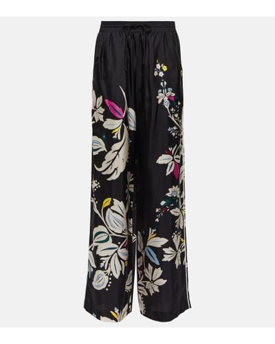 Dorothee Schumacher Pantalones anchos de seda floral - Negro