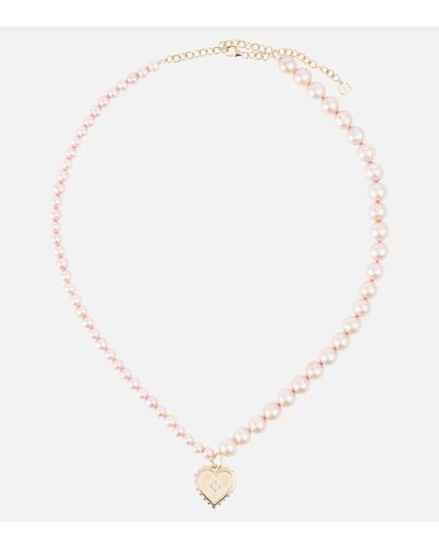 Sydney Evan Collier en or 14 ct, perles et diamant - Blanc