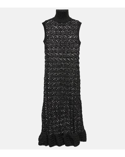 Ganni Metallic Knit Turtleneck Midi Dress - Black