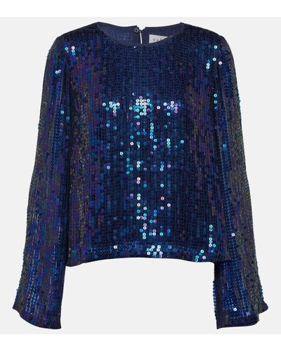 Velvet Top Evie a sequins - Bleu