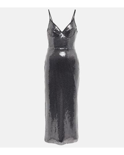 David Koma Sequined Pencil Midi Dress - Gray