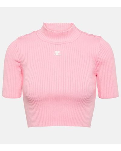 Courreges Ribbed-knit Cropped Jumper - Pink