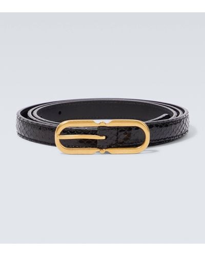 Saint Laurent Snake-effect Leather Belt - Black