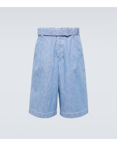 KENZO Oversized Pleated Denim Cargo Shorts - Blue