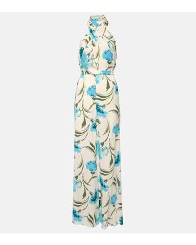 Diane von Furstenberg Cort Floral Halterneck Jumpsuit - Blue