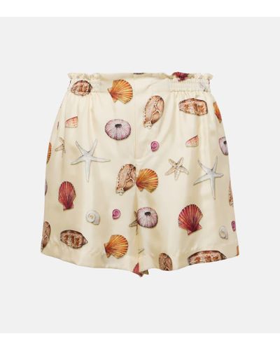 Chloé Shorts de seda estampados de tiro alto - Neutro