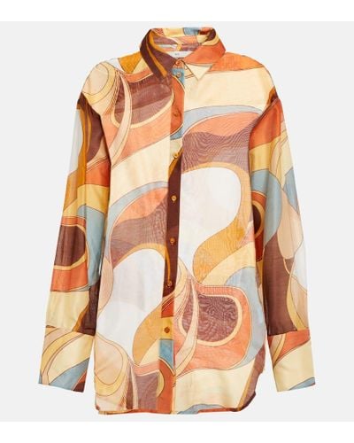 Sir. The Label Camicia in cotone e seta con stampa - Arancione
