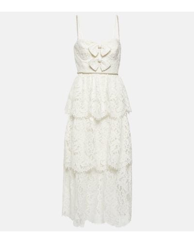 Self-Portrait Embellished Lace Midi Dress - White