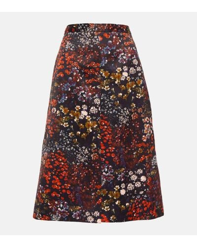 Dries Van Noten Floral Cotton-blend Midi Skirt - Red